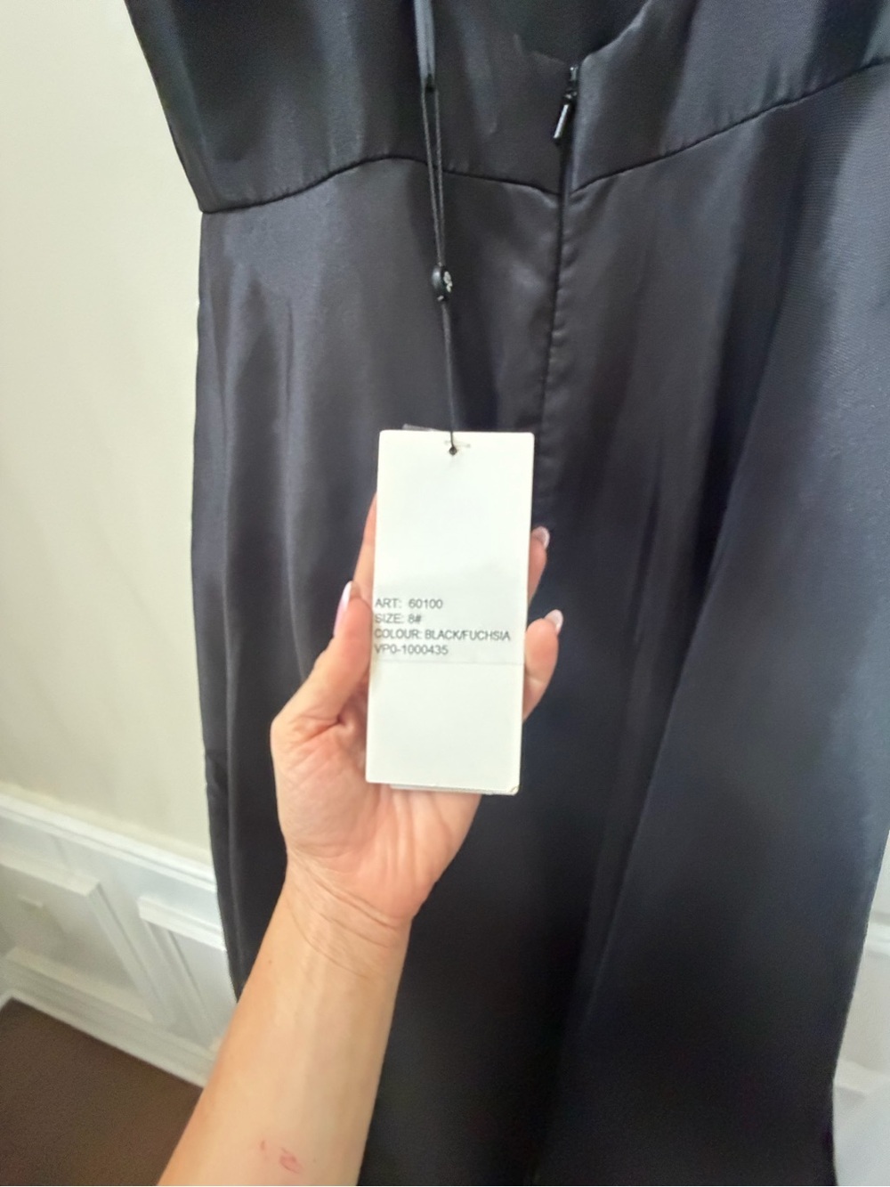 Black Satin Dress by Hannah's Boutique with Fuchsia Lining - Picture 10 of 15
